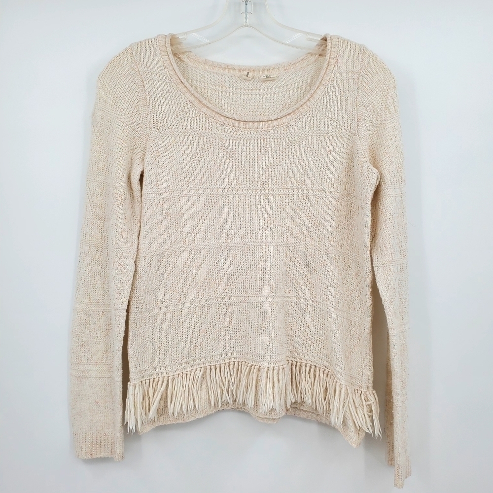 Anthropologie Moth Fringe Hem Cream Color Sweater